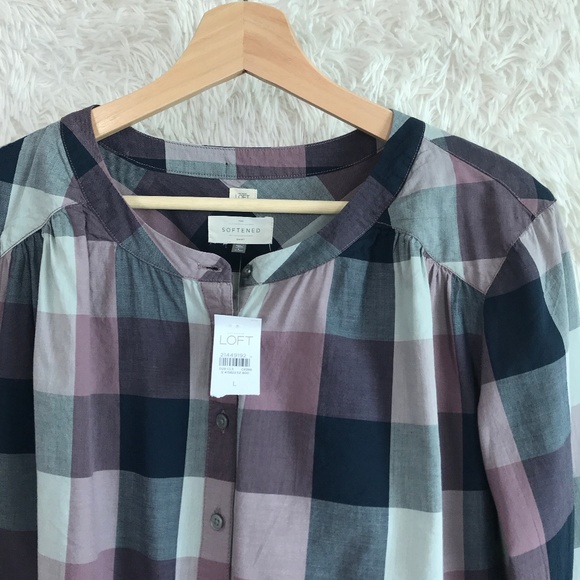 LOFT Tops - Loft | Plaid Softened Button Down Popover Shirt L